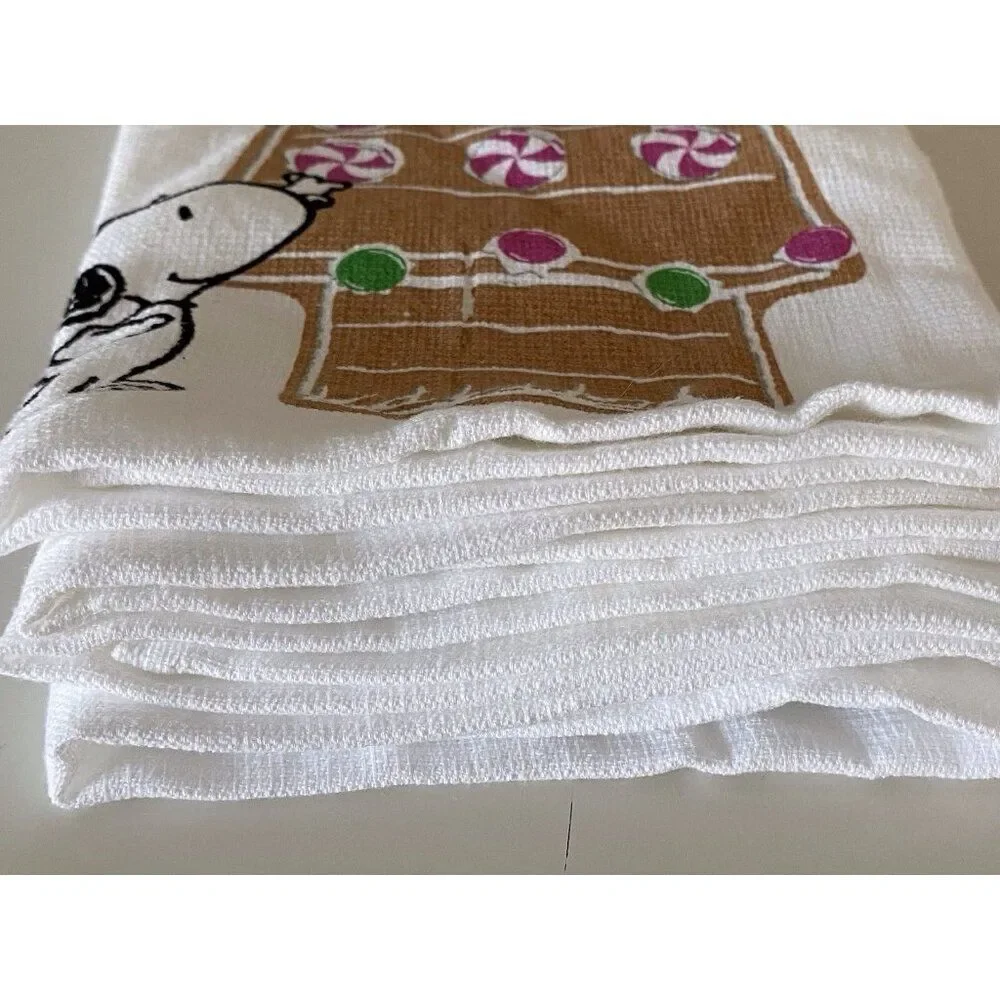 2 Pack Peanuts Snoopy Gingerbread DogHouse Christmas Kitchen Towels 16 X 28